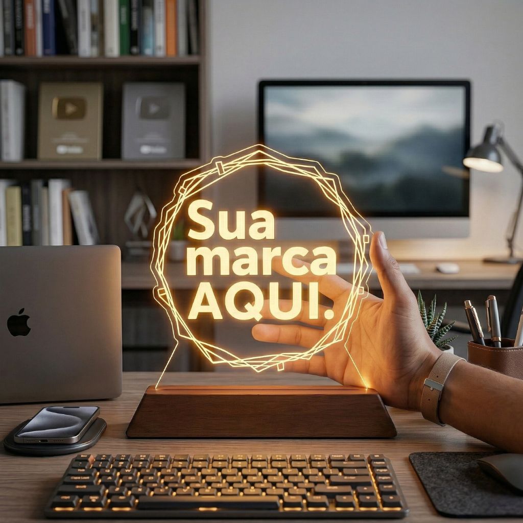 Luminária LED Logotipo Logo Personalizado - Display Iluminado Marca Empresa Personalizada em Acrílico