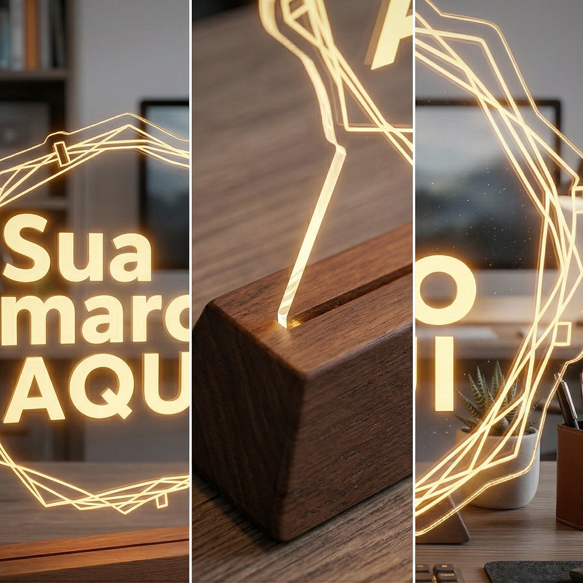 Luminária LED Logotipo Logo Personalizado - Display Iluminado Marca Empresa Personalizada em Acrílico