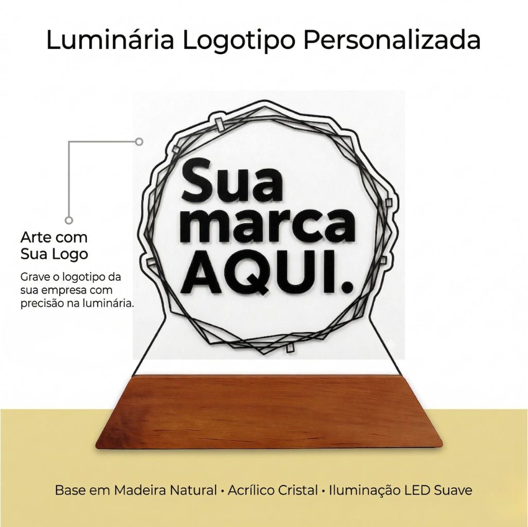 Luminária LED Logotipo Logo Personalizado - Display Iluminado Marca Empresa Personalizada em Acrílico