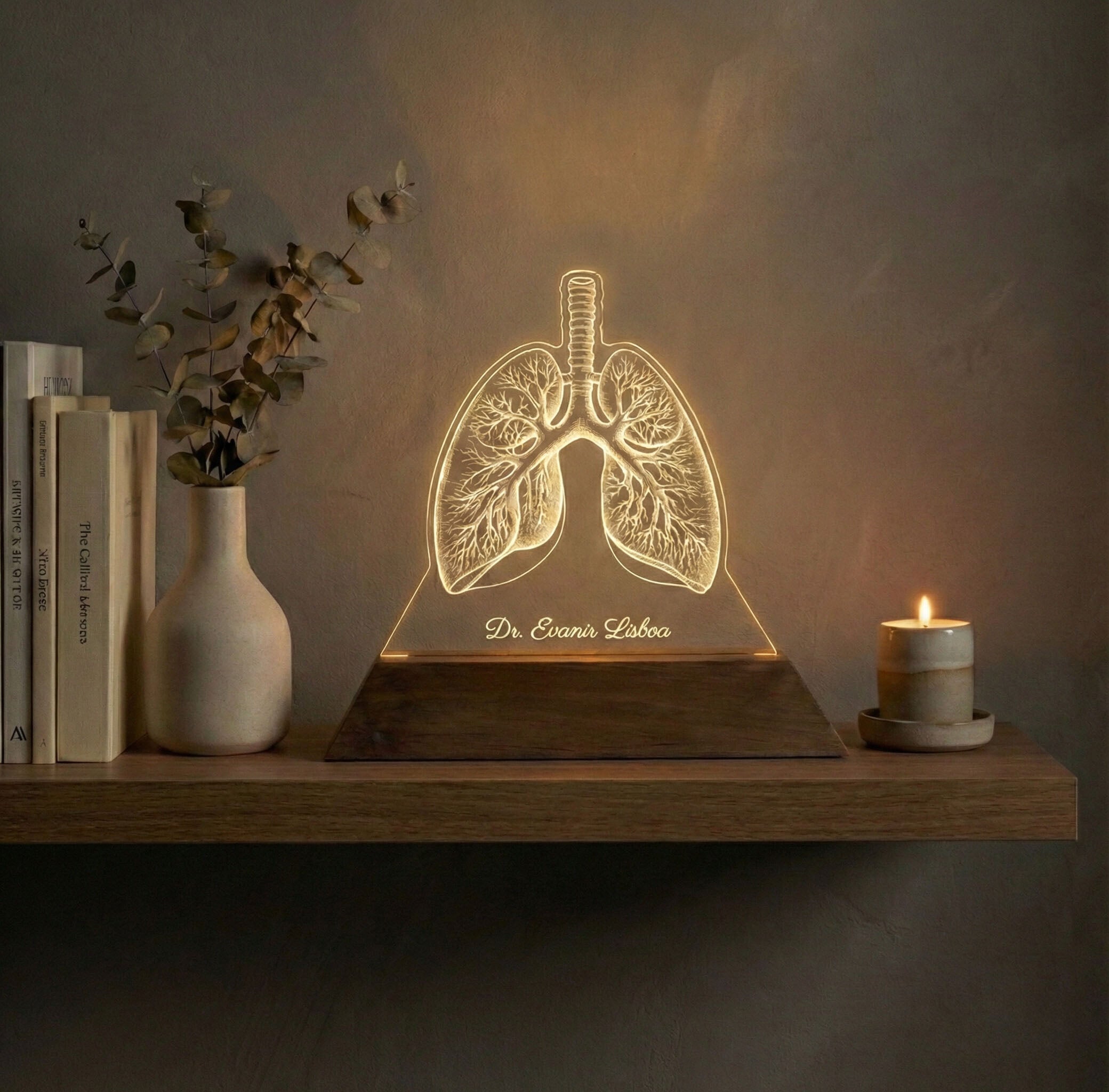 Luminária Pulmões - Presente Médico Display LED Acrílico Troféu Adorno de Mesa Decoração Medicina Corpo Humano