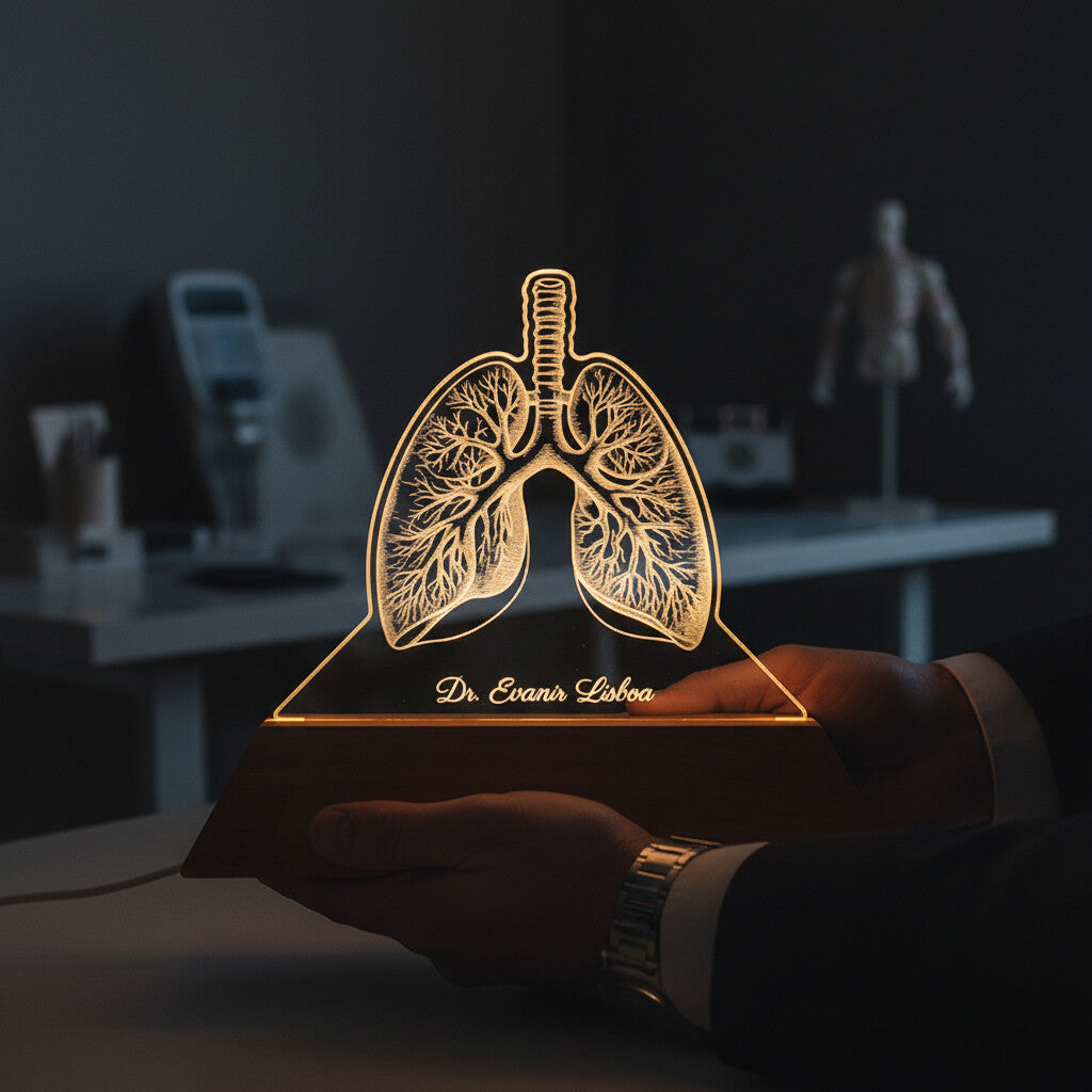 Luminária Pulmões - Presente Médico Display LED Acrílico Troféu Adorno de Mesa Decoração Medicina Corpo Humano