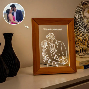 Porta-retrato personalizado com foto de casal gravada em LED, decoração romântica para presente