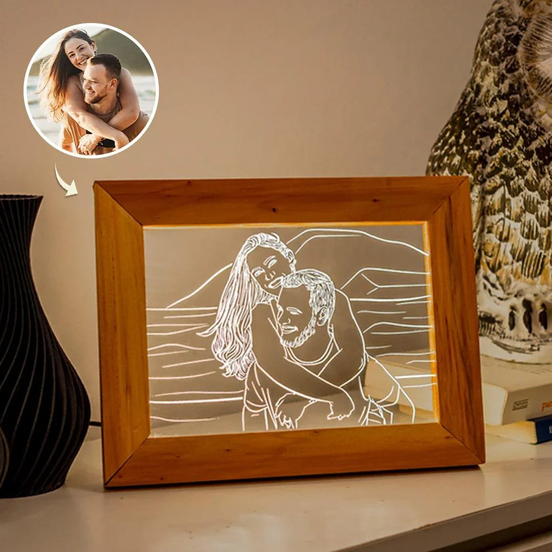 Porta-retrato personalizado com foto de casal gravada a laser, moldura de madeira, decoração