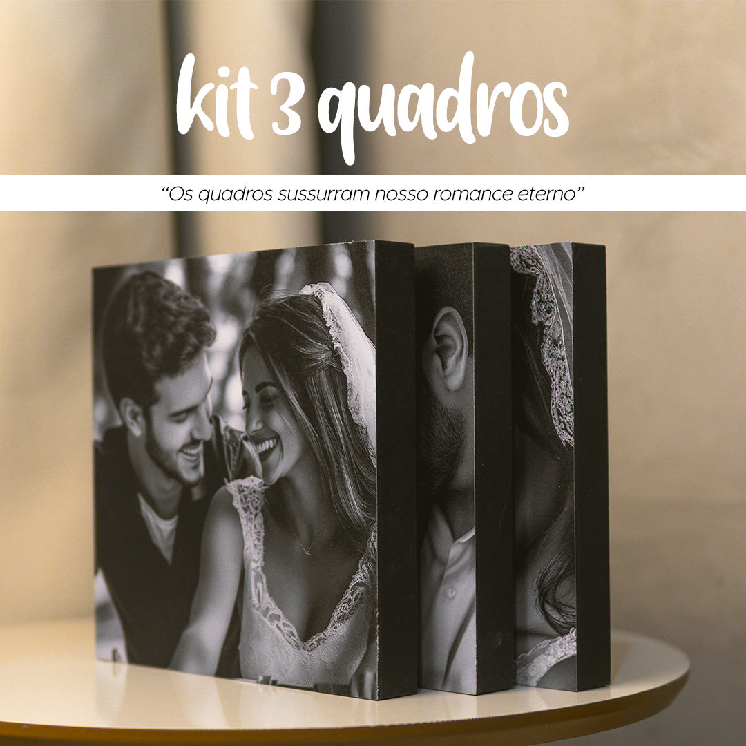 Kit 3 Quadros Decorativos Personalizados com Foto - Borda Infinita Casal Família Bebê Quarto Sala Corredor