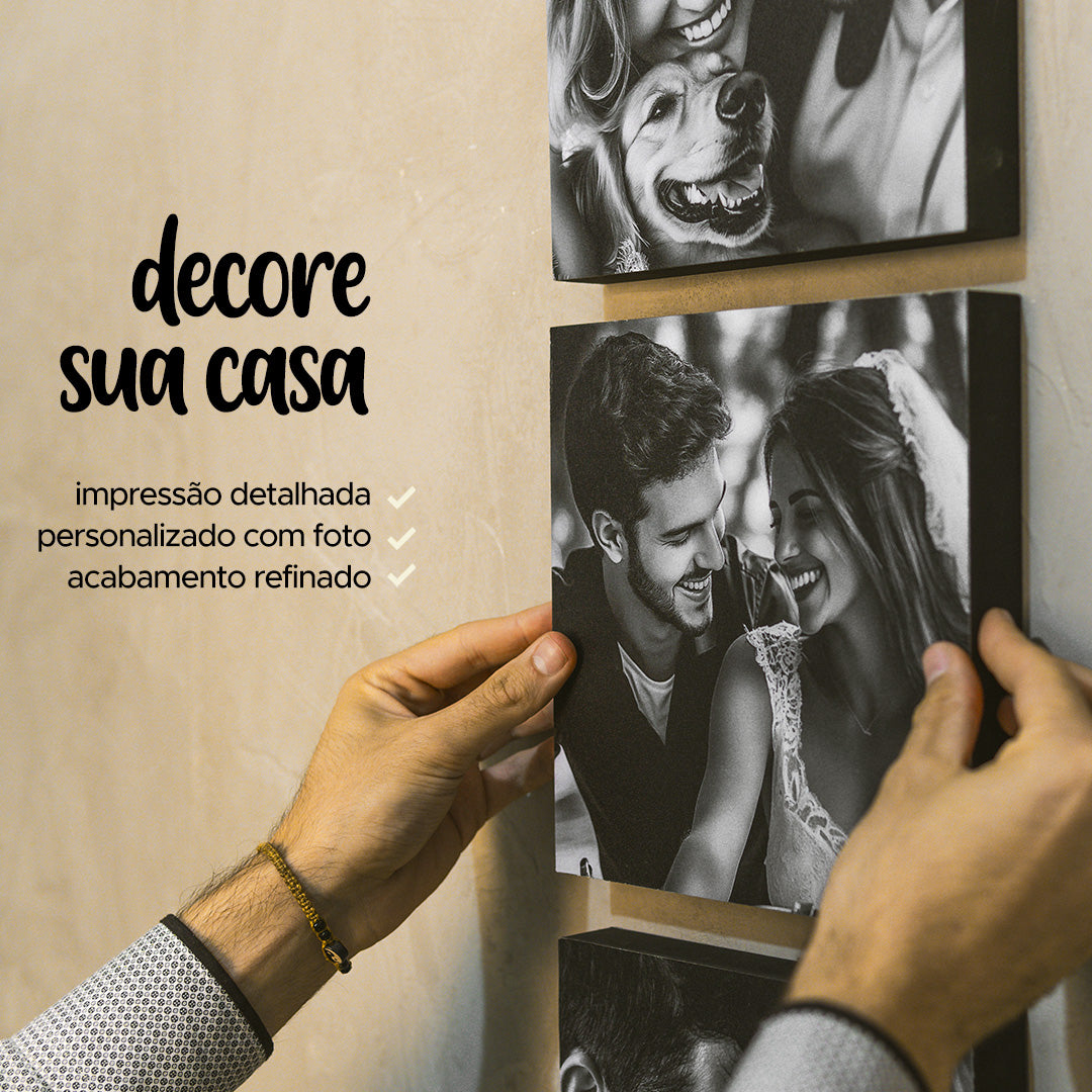 Kit 6 Quadros Decorativos Personalizados com Foto - Borda Infinita Casal Família Bebê Quarto Sala Corredor