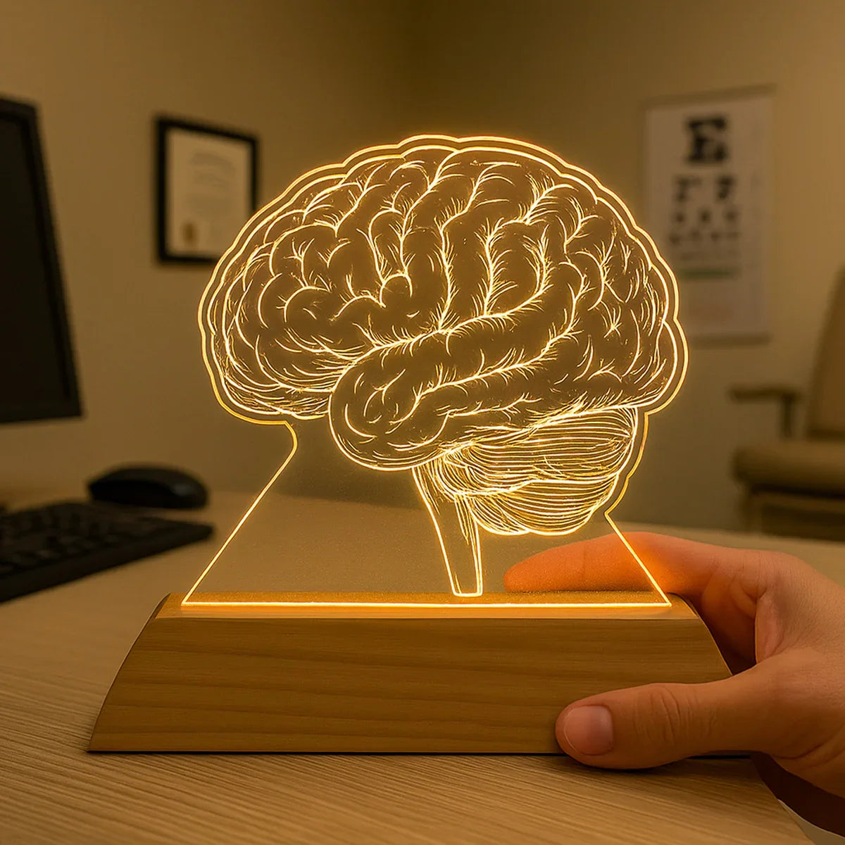 Luminária Cérebro - Presente Médico Display LED Acrílico Troféu Adorno de Mesa Decoração Medicina Corpo Humano