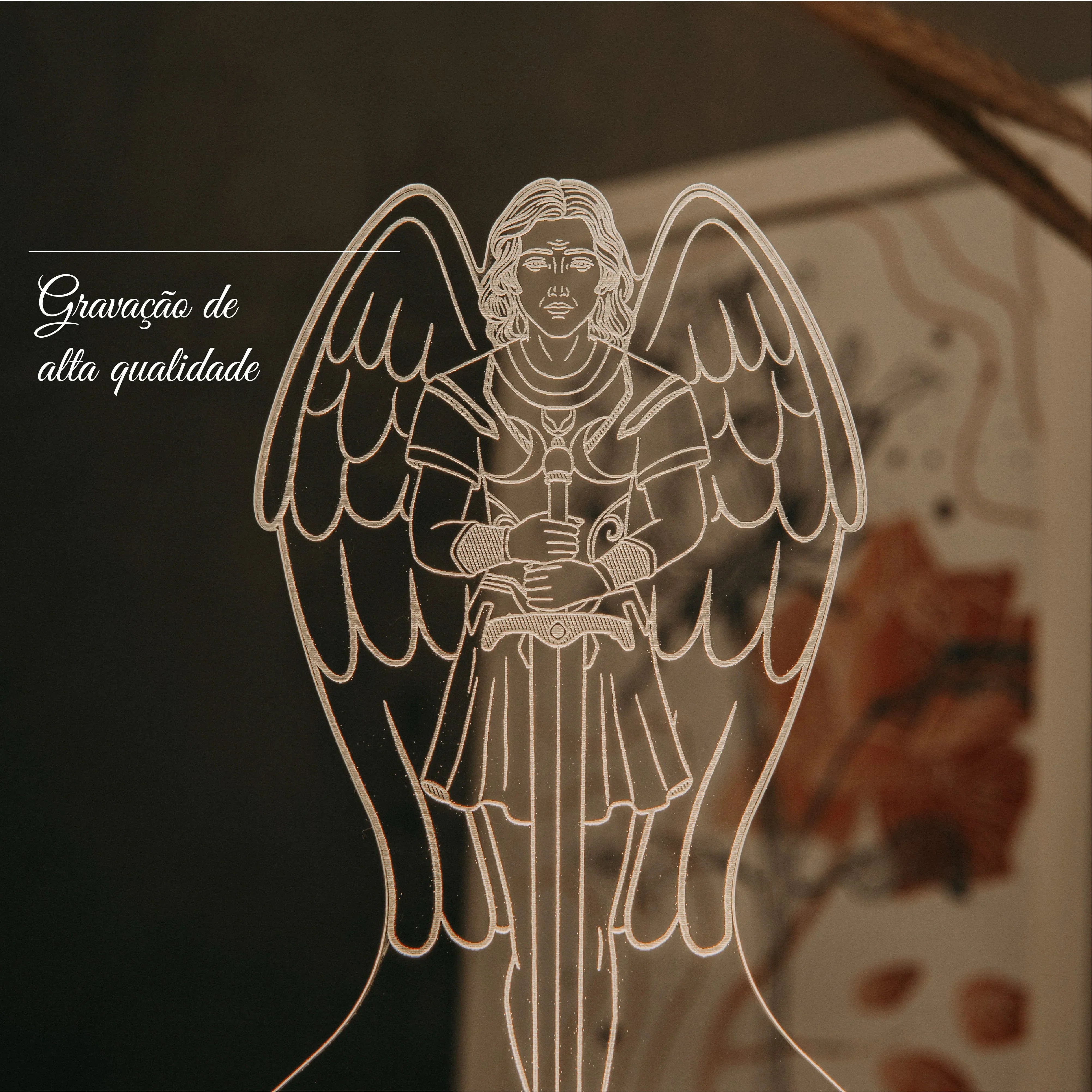 Luminária LED Imagem Arcanjo São Miguel - Presente Troféu Lembrança Mães Avós Bebês Decoração Sala Quarto