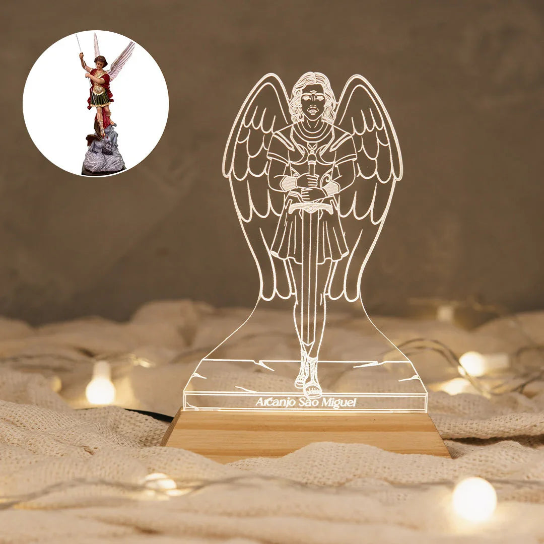 Luminária LED Imagem Arcanjo São Miguel - Presente Troféu Lembrança Mães Avós Bebês Decoração Sala Quarto