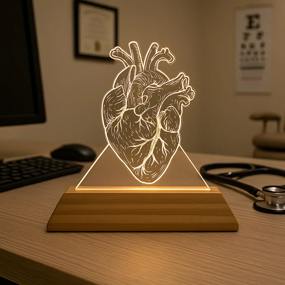 Luminária Coração - Presente Médico Display LED Acrílico Troféu Adorno de Mesa Decoração Medicina Corpo Humano