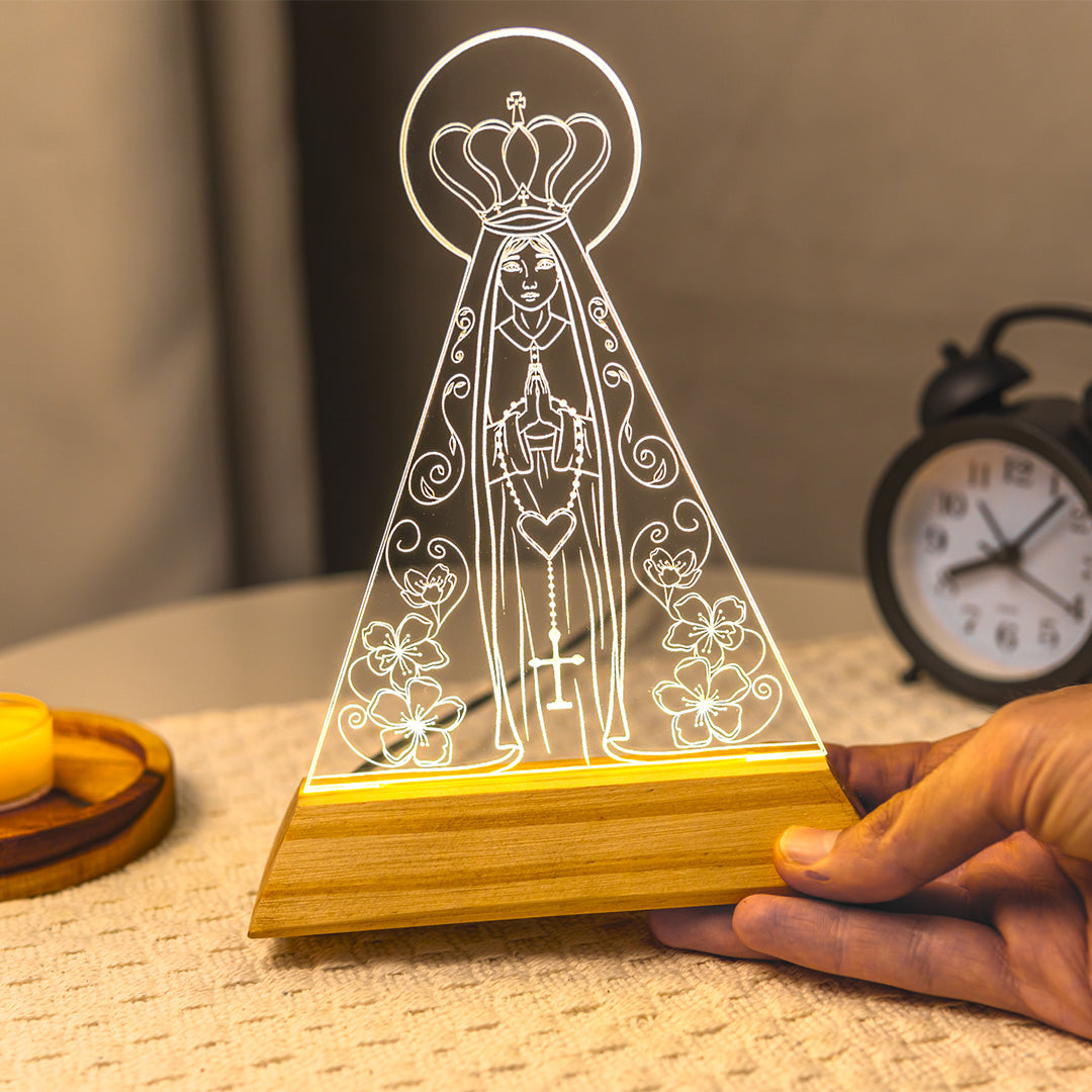 Luminária LED Imagem Nossa Senhora Aparecida - Presente Troféu Lembrança Mães Avós Bebês Decoração Sala Quarto