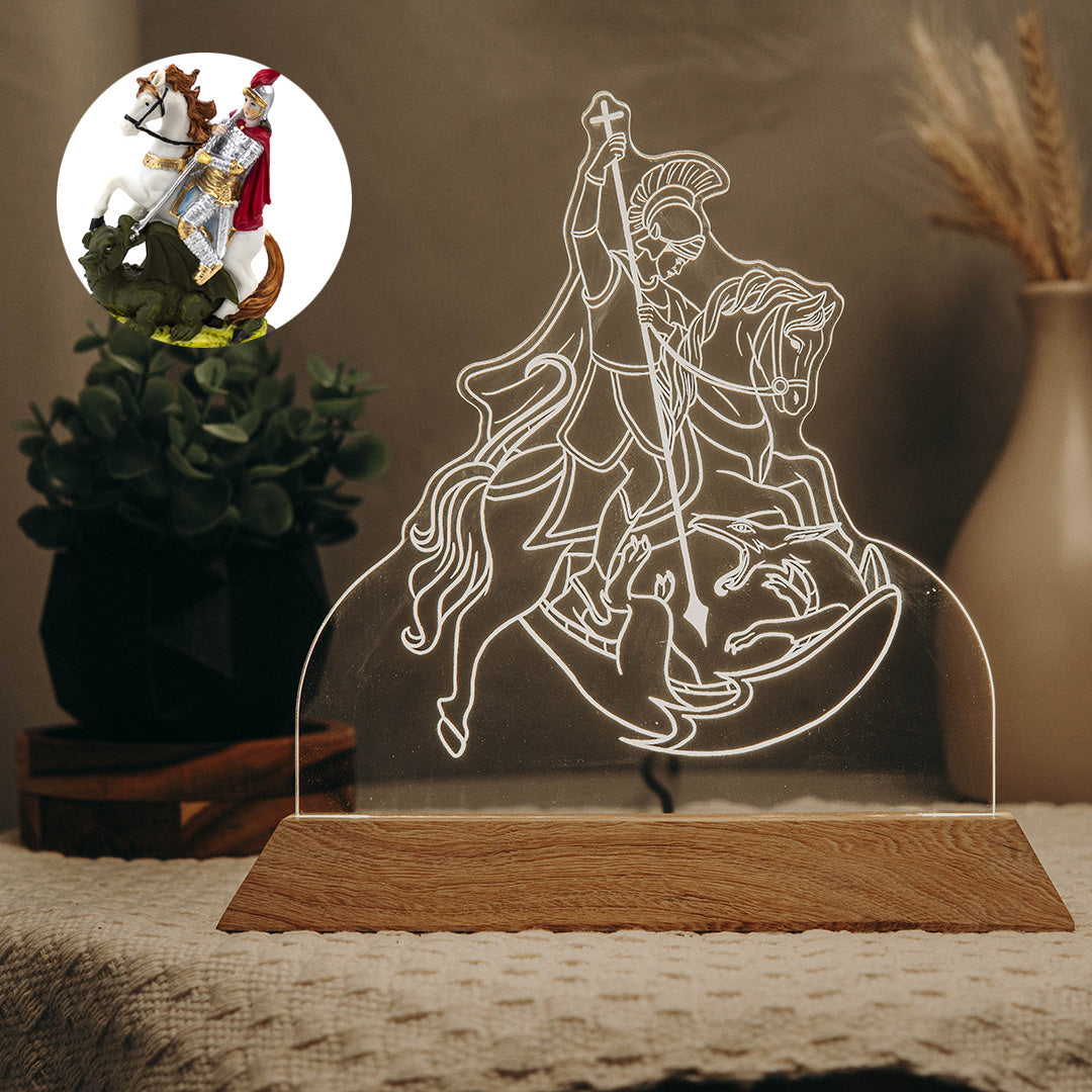 Luminária LED Imagem São Jorge - Presente Troféu Lembrança Mães Avós Bebês Decoração Sala Quarto