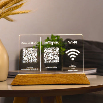 Placa Pix Qr Code Display LED Iluminado para Pagamento Rede Sociais - Luminária LED de Mesa Estabelecimento Lojas