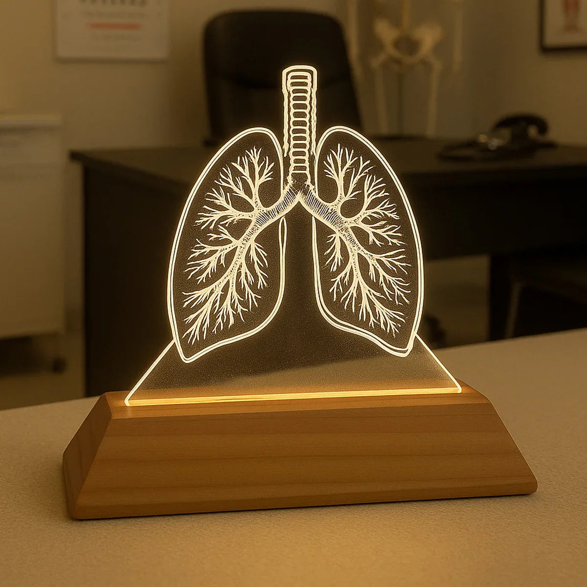 Luminária Pulmões - Presente Médico Display LED Acrílico Troféu Adorno de Mesa Decoração Medicina Corpo Humano