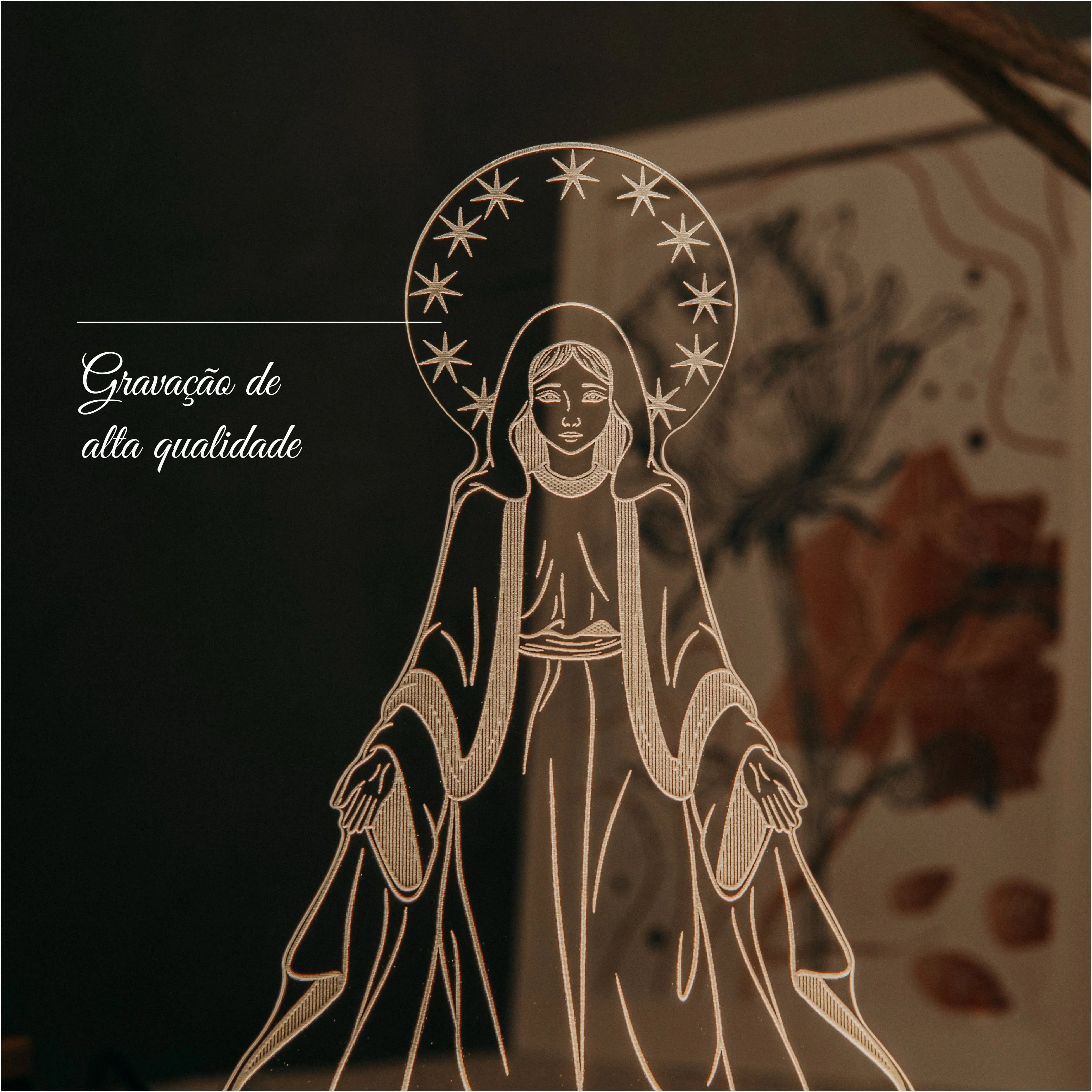 Luminária LED Imagem Nossa Senhora das Graças - Presente Troféu Lembrança Mães Avós Bebês Decoração Sala Quarto