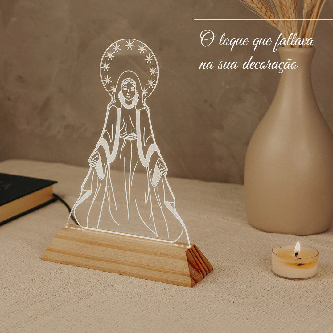 Luminária LED Imagem Nossa Senhora das Graças - Presente Troféu Lembrança Mães Avós Bebês Decoração Sala Quarto