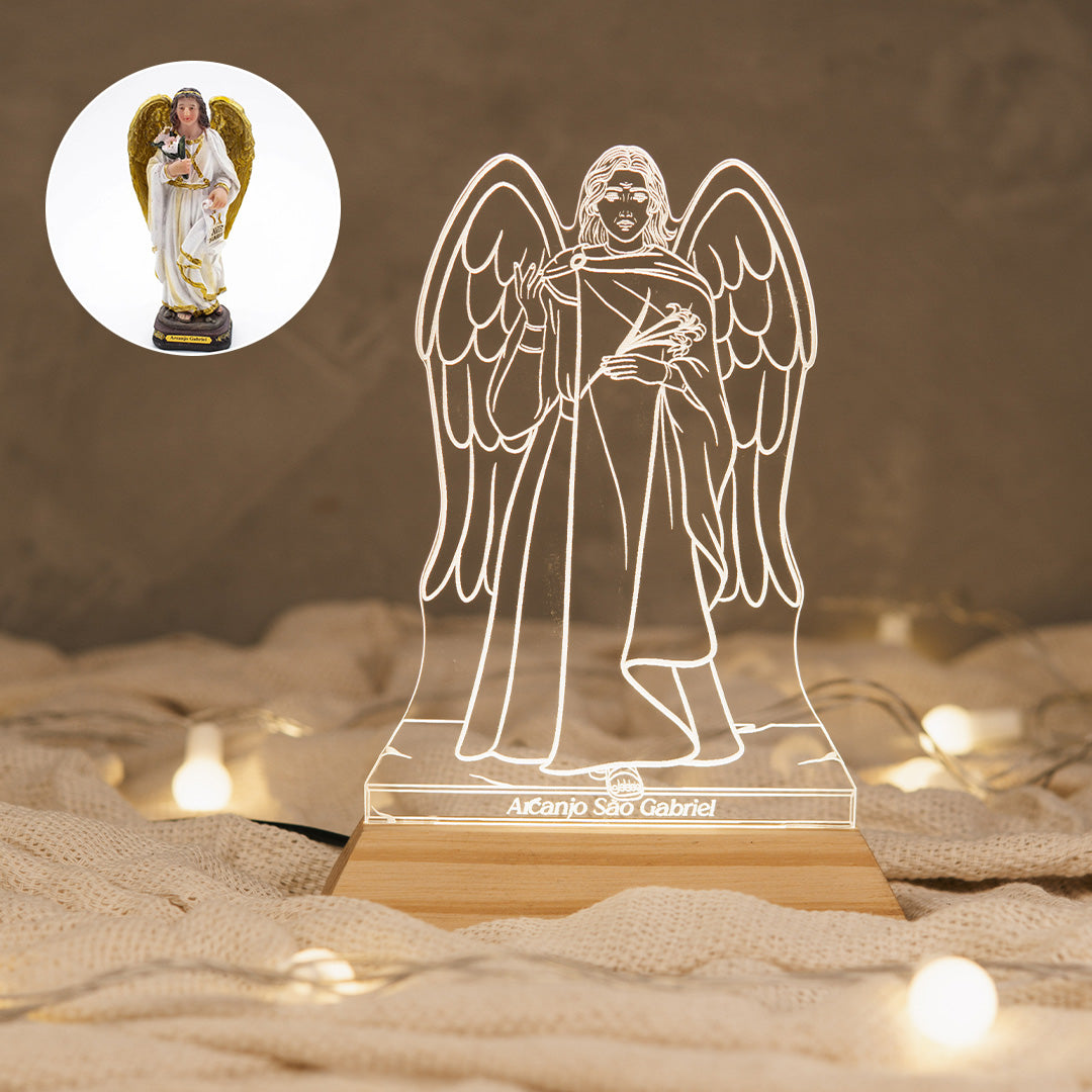 Luminária LED Imagem Arcanjo São Gabriel - Presente Troféu Lembrança Mães Avós Bebês Decoração Sala Quarto
