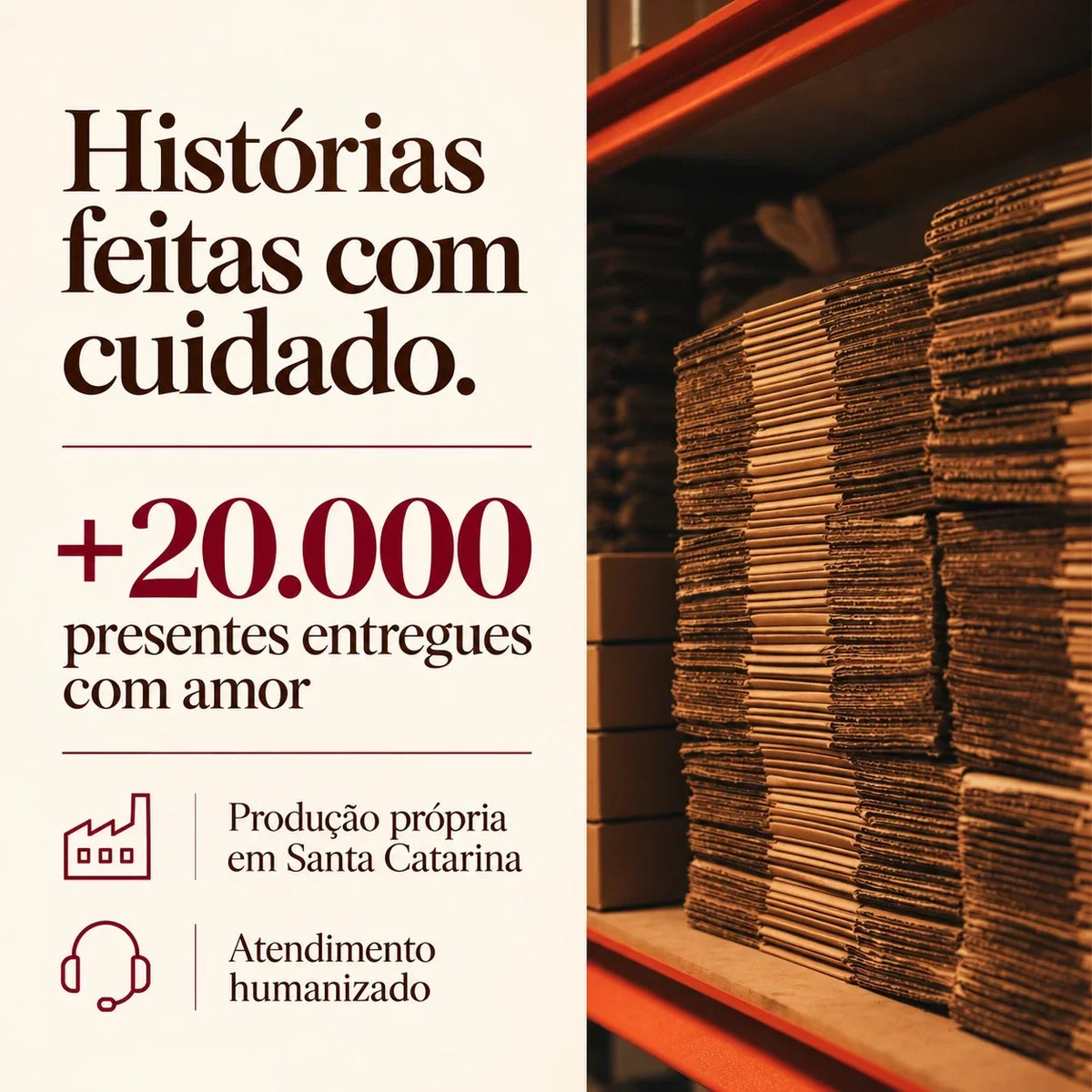 Quadro institucional da Sentim: histórias feitas com cuidado, produção própria em Santa Catarina e atendimento humanizado