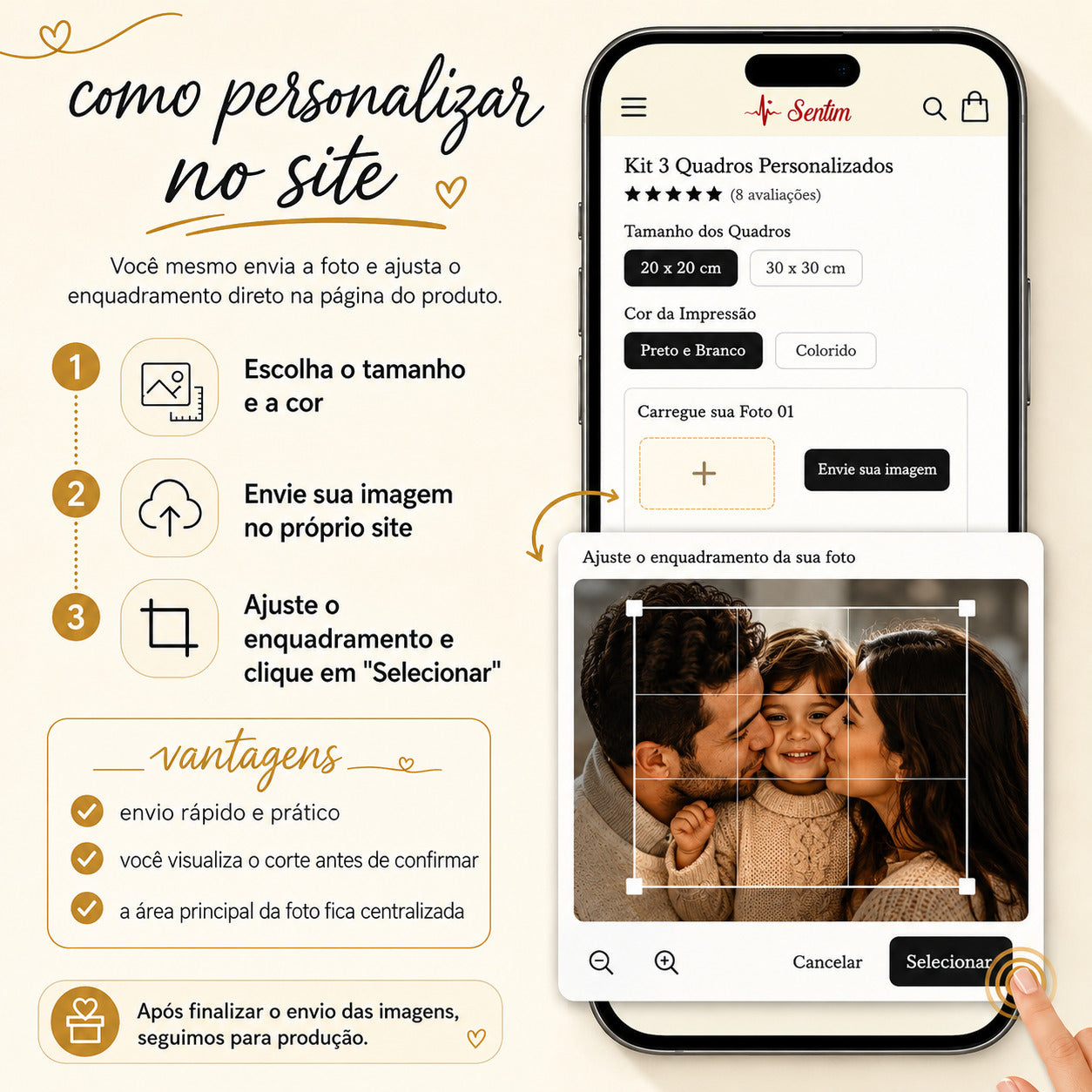 Como personalizar o Kit 3 Quadros pelo site da Sentim