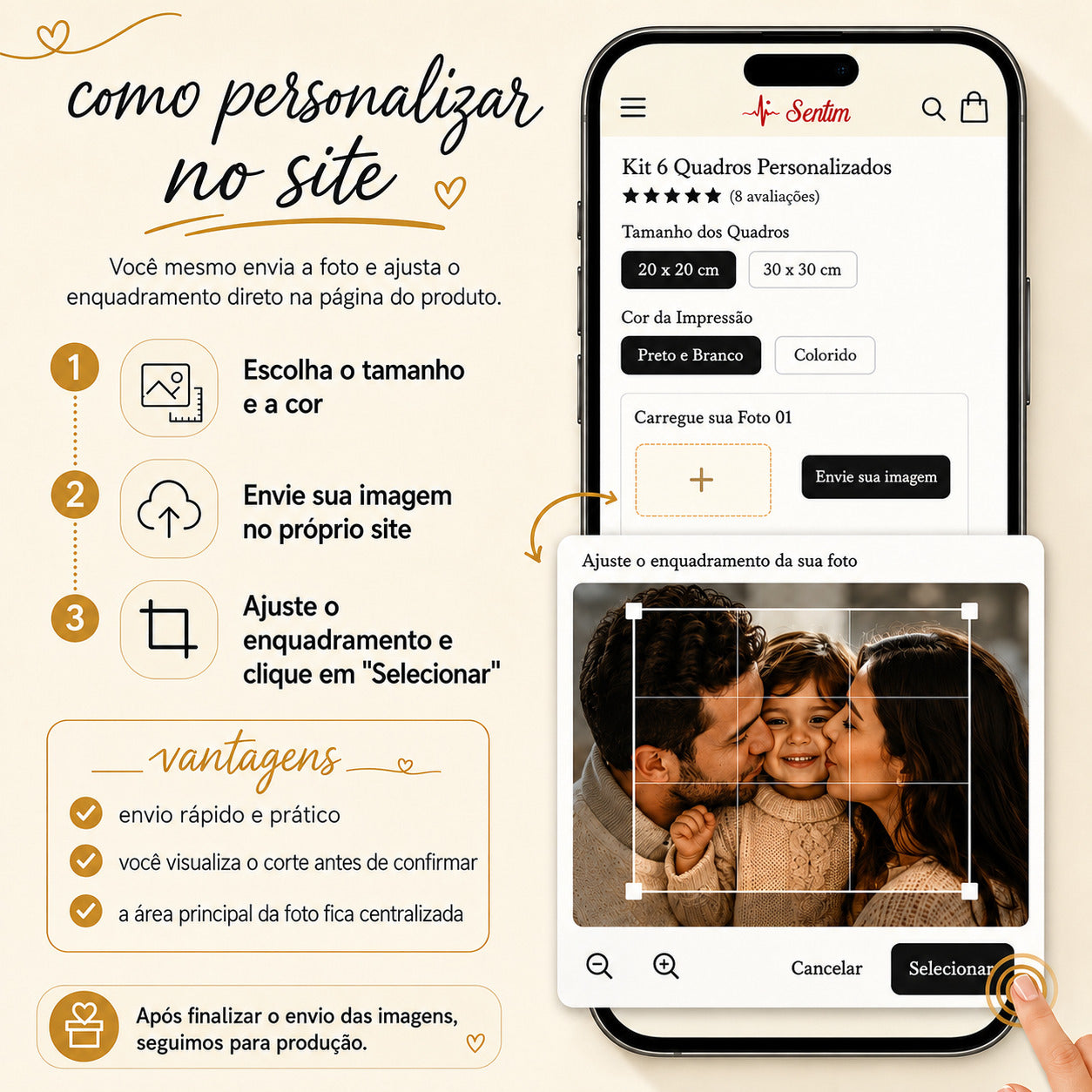 Passo a passo para personalizar o Kit 6 Quadros pelo site da Sentim