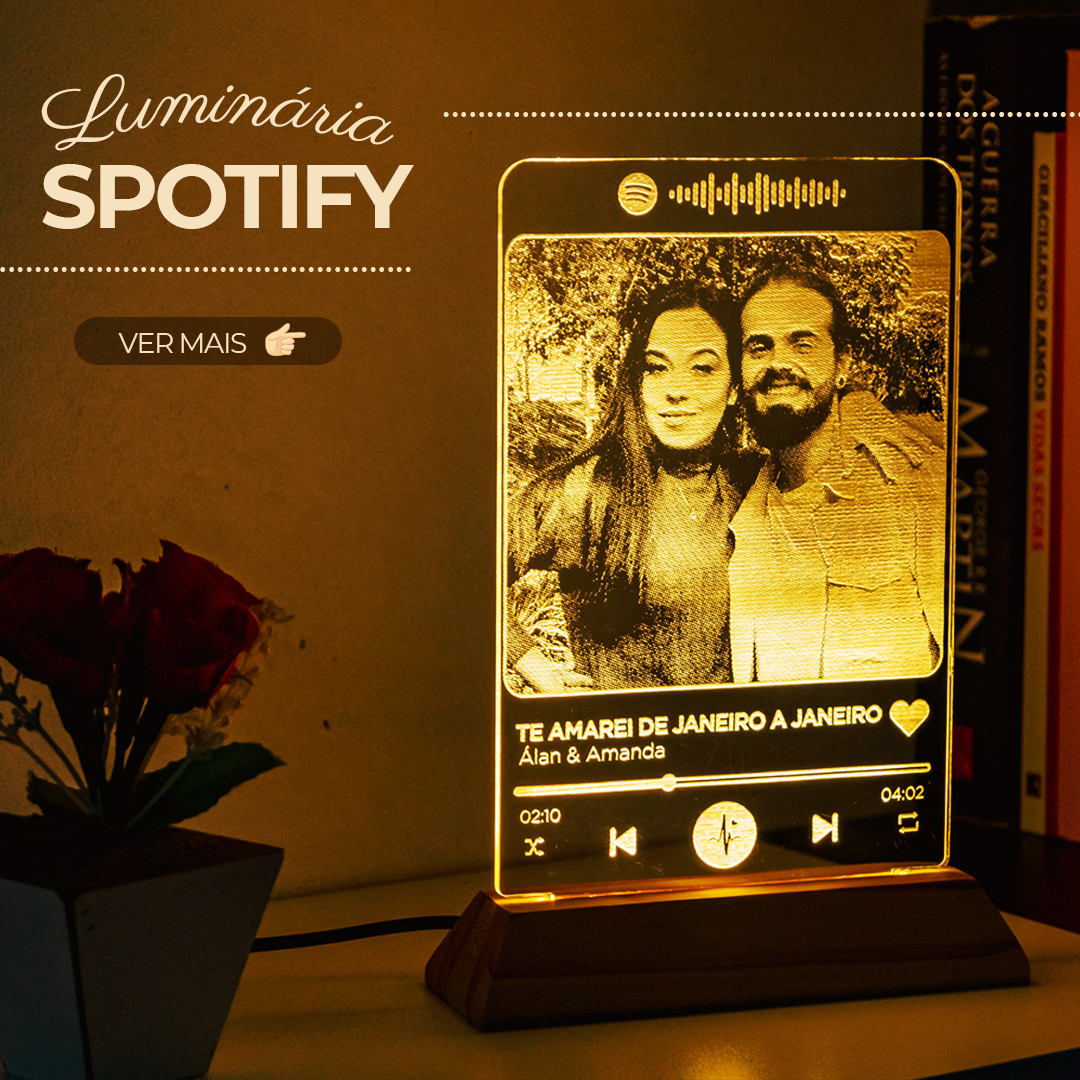 Luminária Spotify Personalizada Com Foto e Música - Troféu Presente Romântico Casal Família Amigos Decoração Quarto Sala