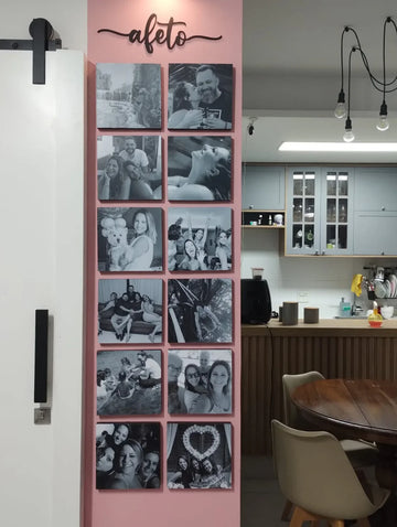 Kit 12 Quadros Decorativos Personalizados com Foto - Borda Infinita Casal Família Bebê Quarto Sala Corredor