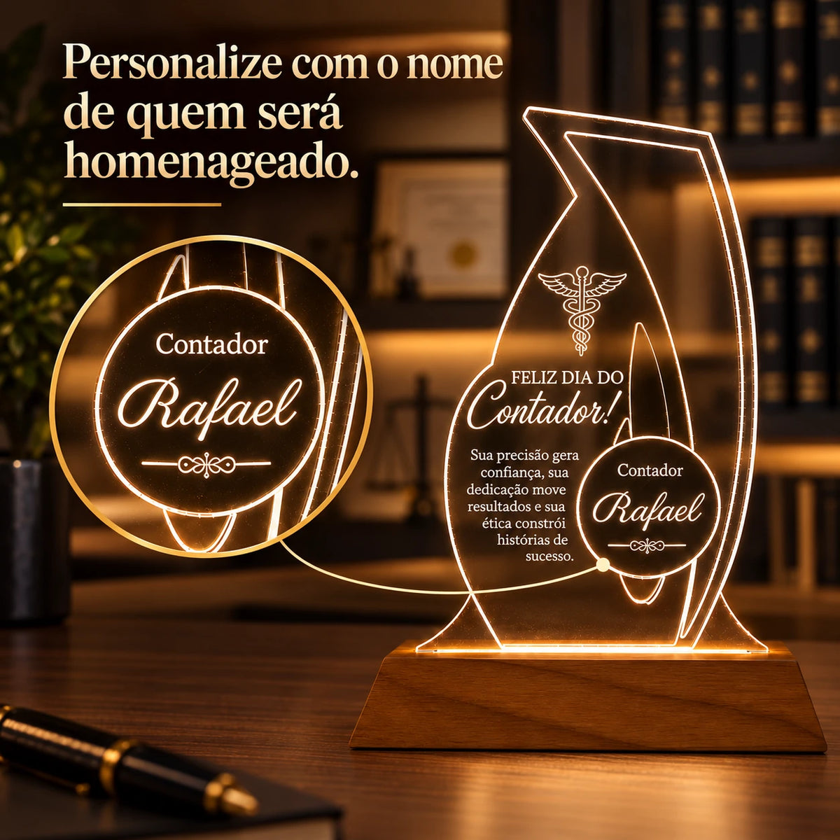Nome personalizado no Troféu Luminária Contador