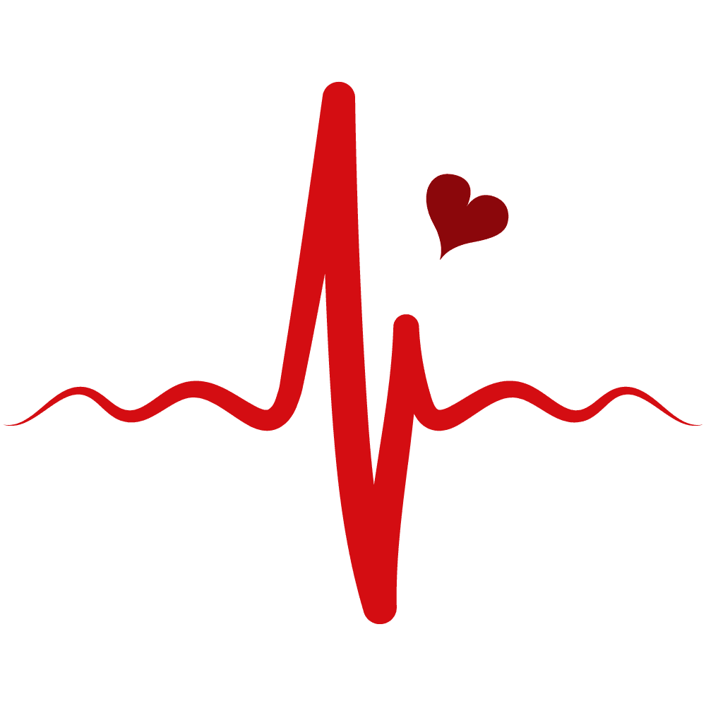 Gráfico de eletrocardiograma vermelho com coração, símbolo de saúde e batimento cardíaco