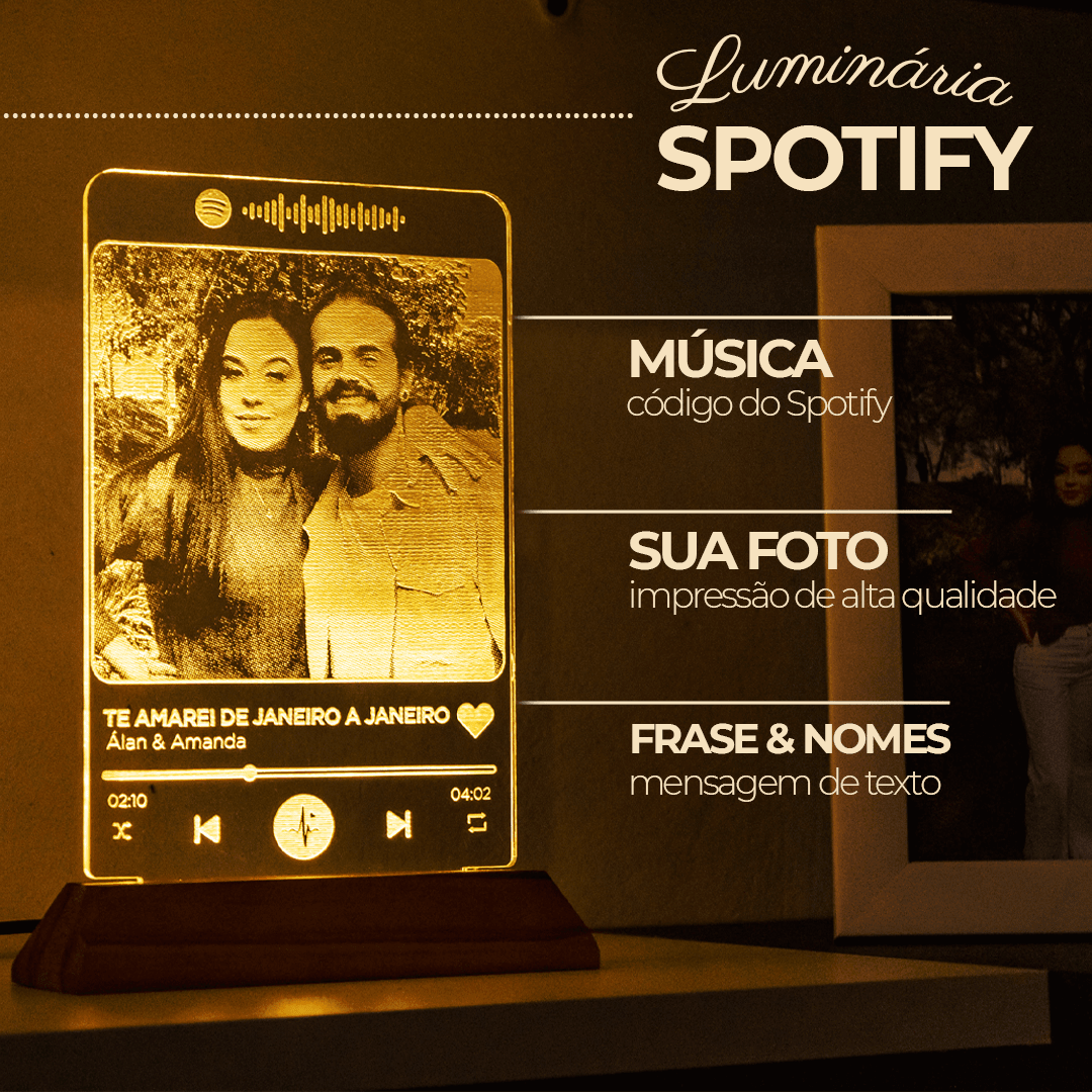 Luminária Spotify Personalizada Com Foto Presente Natal Namorado Namorada Personalizado Criativo Dia dos Namorados